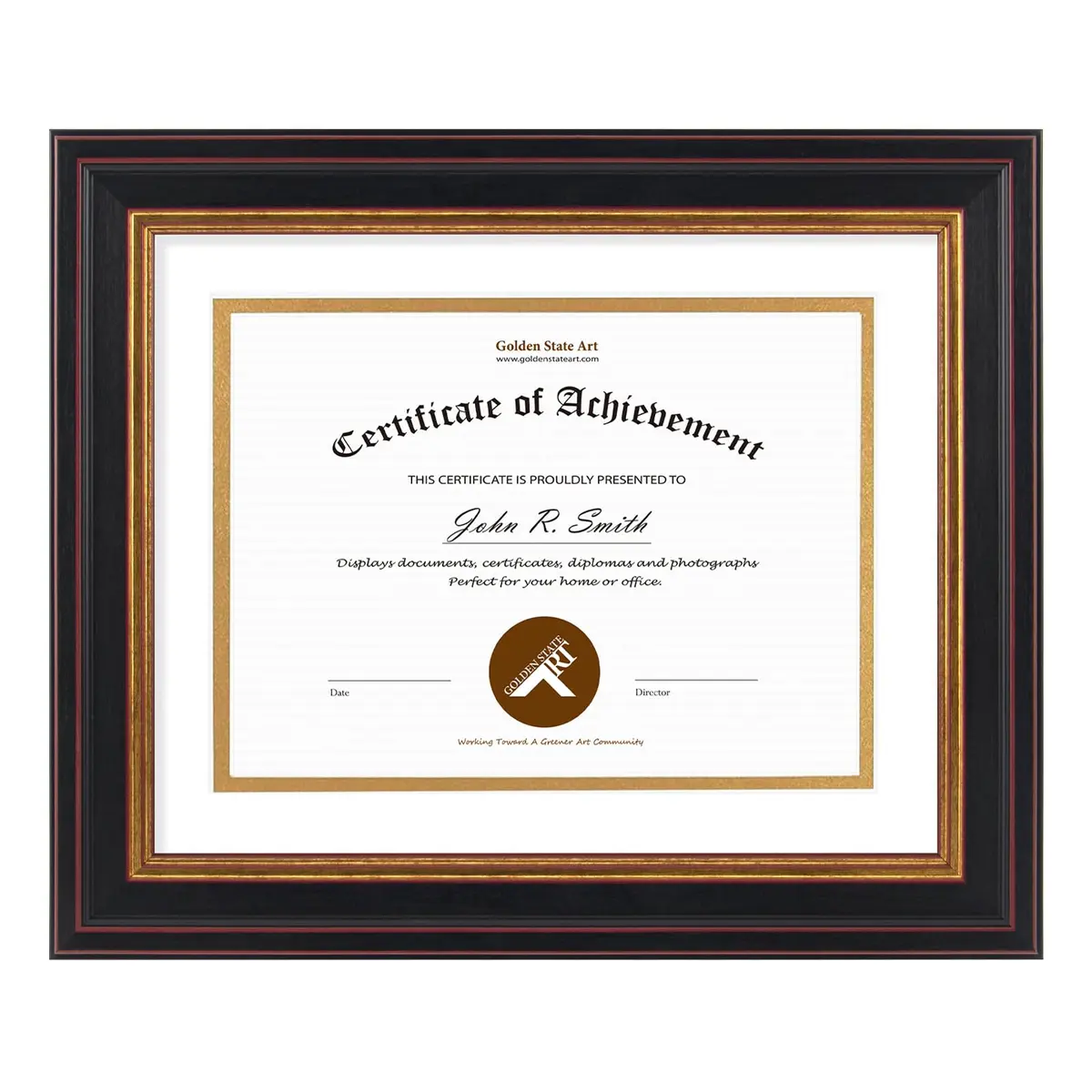 Golden State Art 8x10 Frame White Over Gold Double Mat for 6x8 Diploma | Elegant Wall & Tabletop Display - main product image
