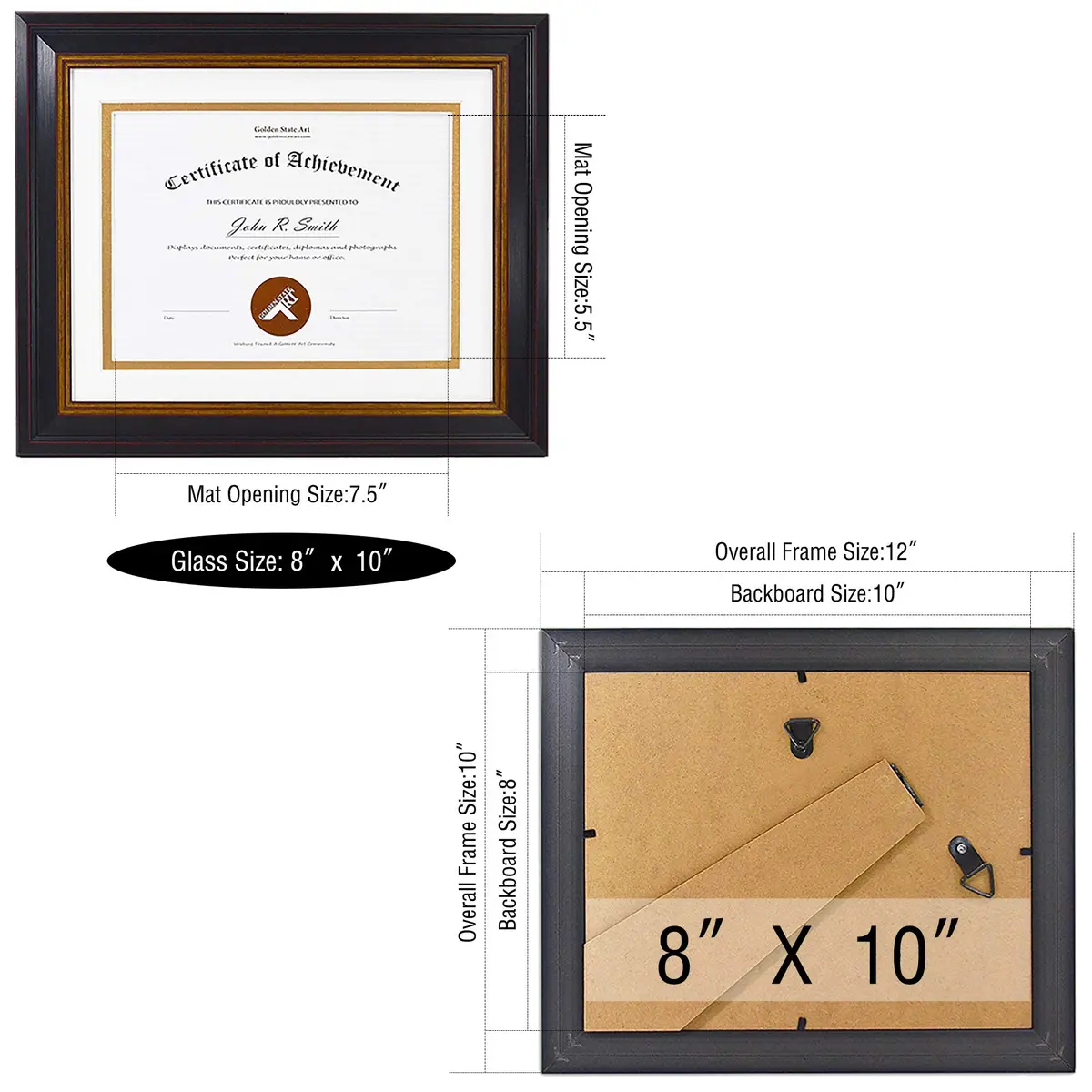 Golden State Art 8x10 Frame White Over Gold Double Mat for 6x8 Diploma | Elegant Wall & Tabletop Display - view 8