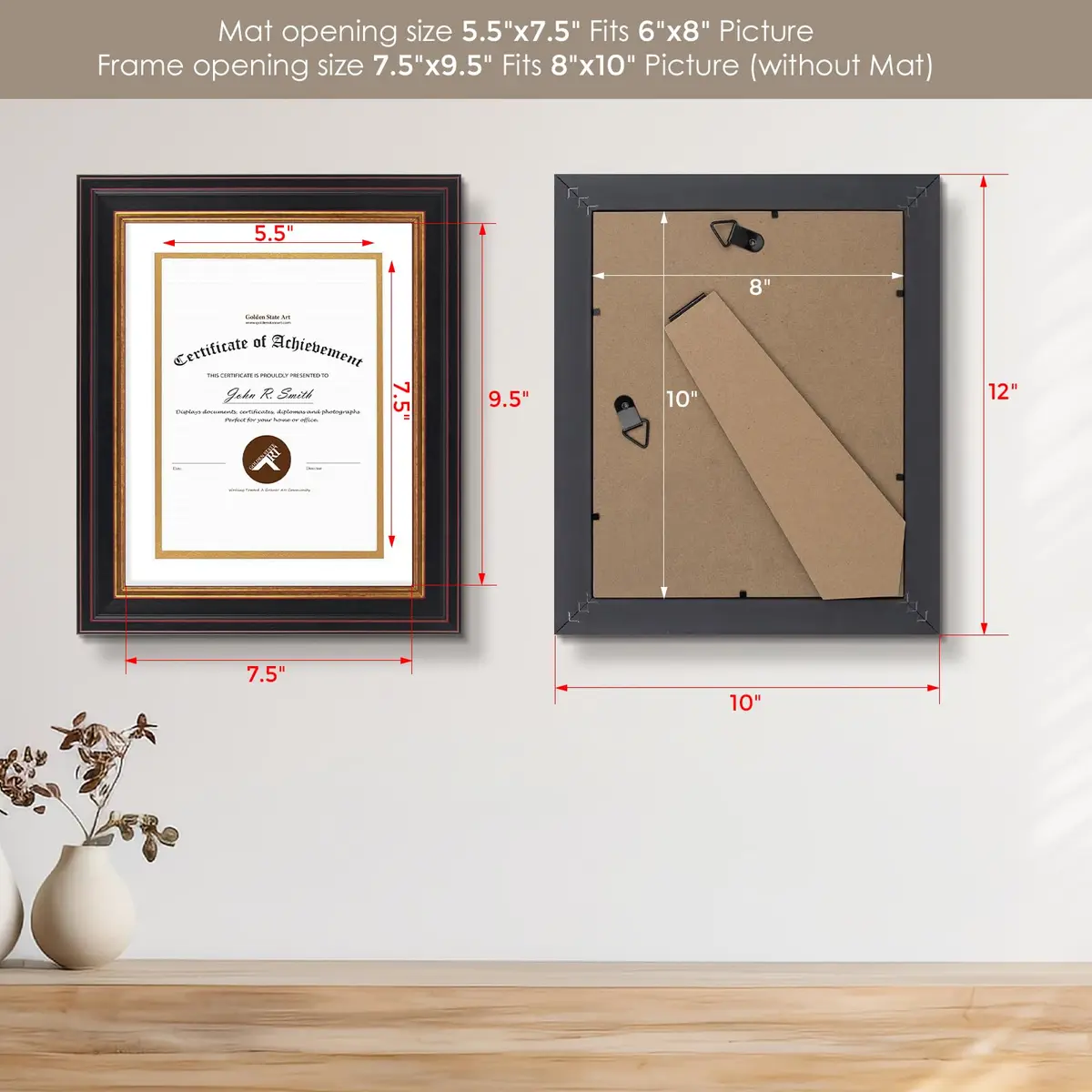 Golden State Art 8x10 Frame White Over Gold Double Mat for 6x8 Diploma | Elegant Wall & Tabletop Display - view 3