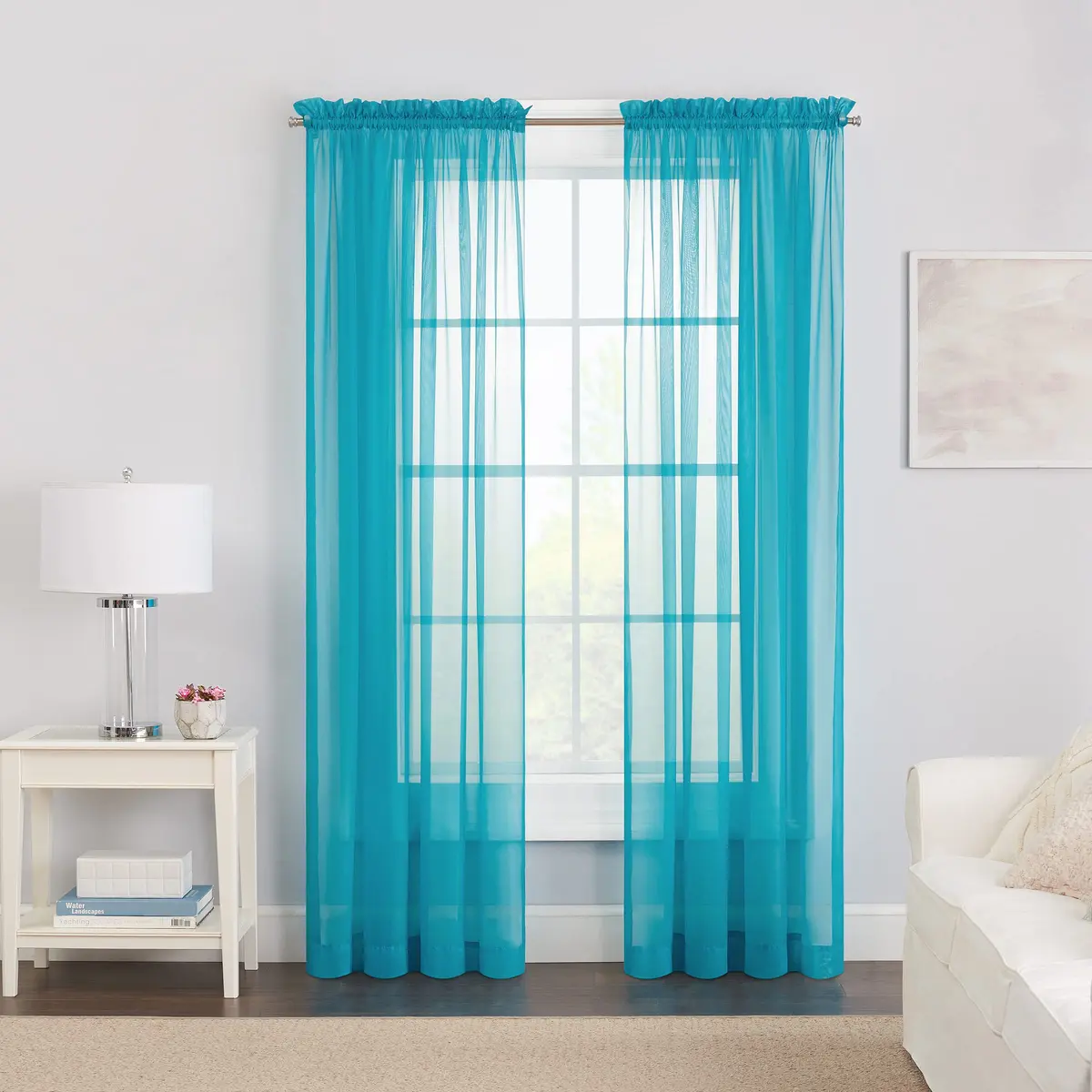 Pairs to Go Victoria Voile Modern Sheer Rod Pocket Window Curtains for Living Room (2 Panels), 59 in x 95 in, Turquoise - view 2