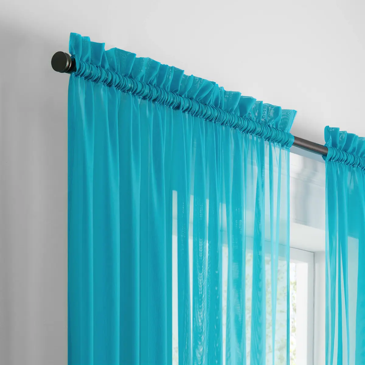 Pairs to Go Victoria Voile Modern Sheer Rod Pocket Window Curtains for Living Room (2 Panels), 59 in x 95 in, Turquoise - view 3
