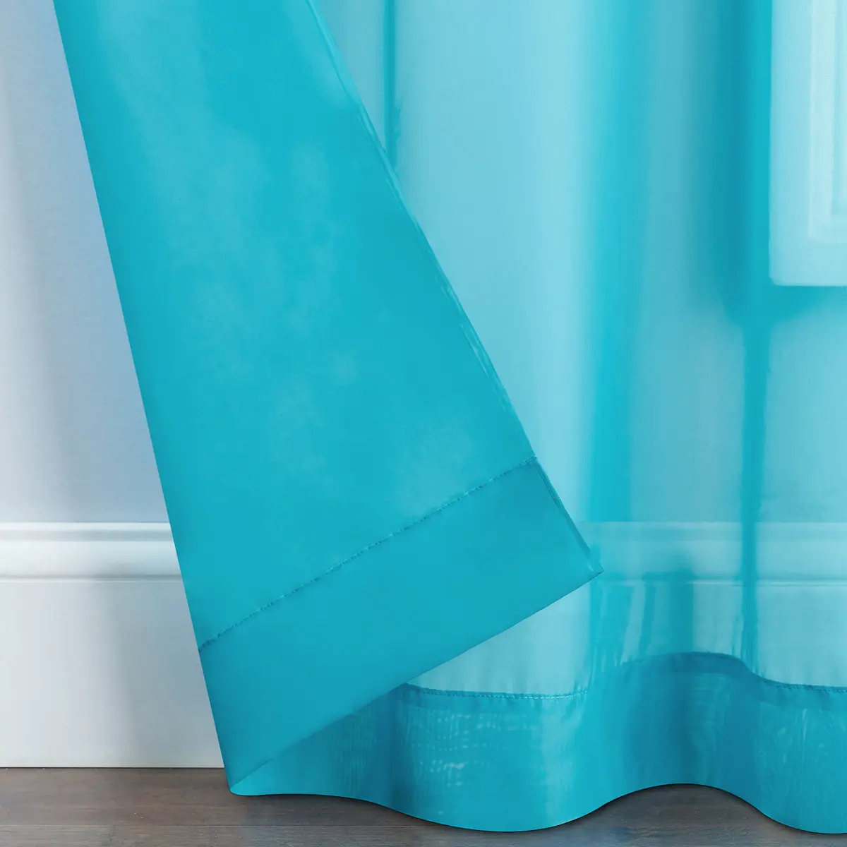 Pairs to Go Victoria Voile Modern Sheer Rod Pocket Window Curtains for Living Room (2 Panels), 59 in x 95 in, Turquoise - view 4