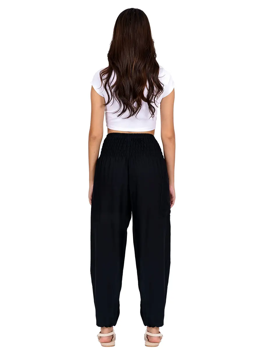 LOFBAZ Women Harem Pants Yoga Festival Clothing Boho Bohemian Solid Black XL | Flowy Rayon, High Waist, Comfortable Fit - view 2