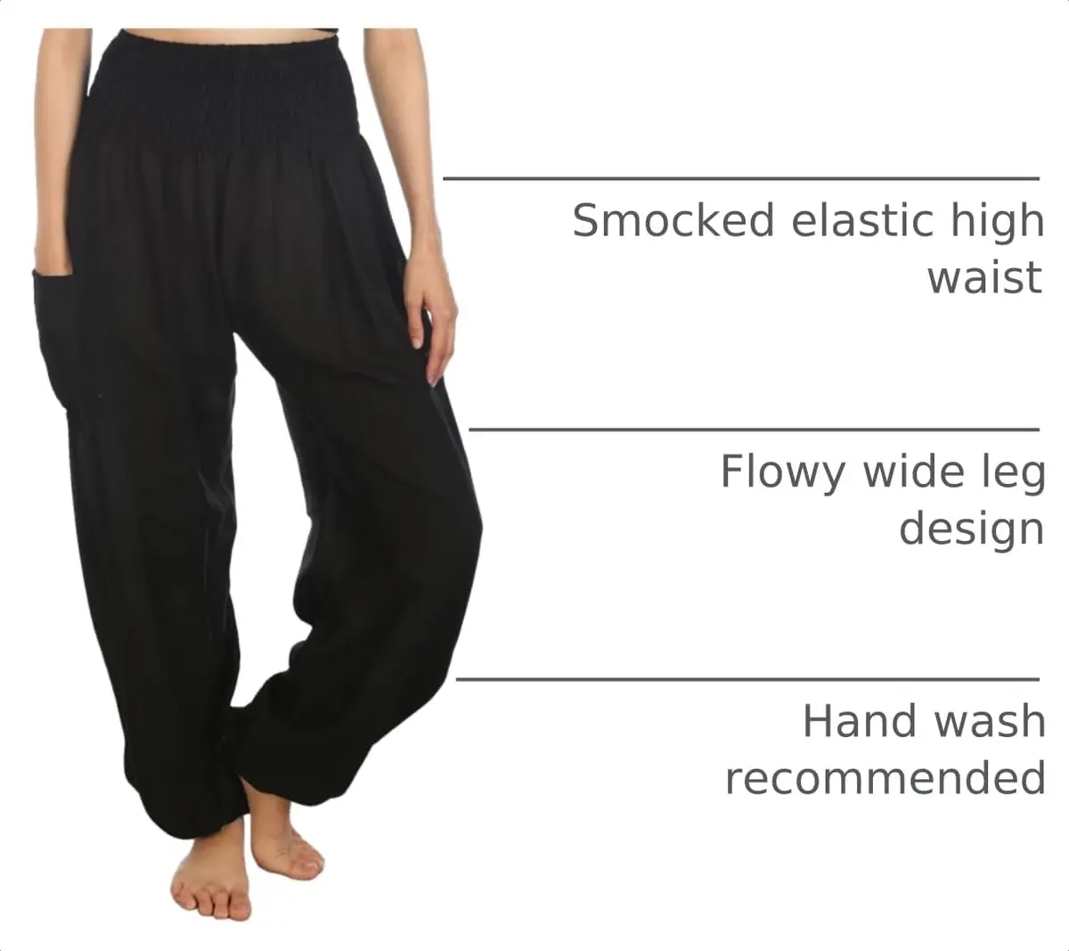 LOFBAZ Women Harem Pants Yoga Festival Clothing Boho Bohemian Solid Black XL | Flowy Rayon, High Waist, Comfortable Fit - view 4