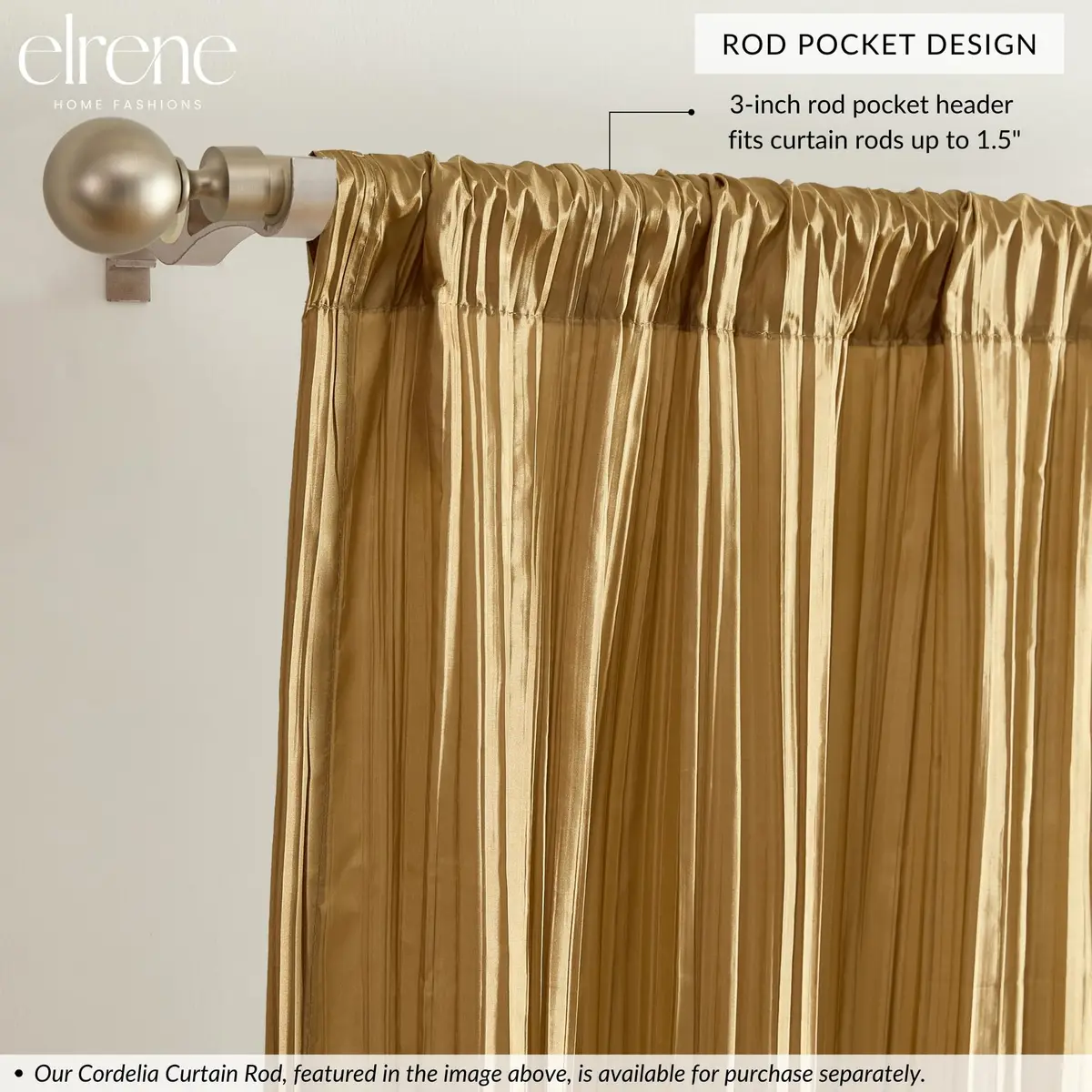 Threadmade Athena Faux Silk Window Curtain and Scarf Set, Gold - 52" W x 95" L | Elegant Drapery for Home - view 3
