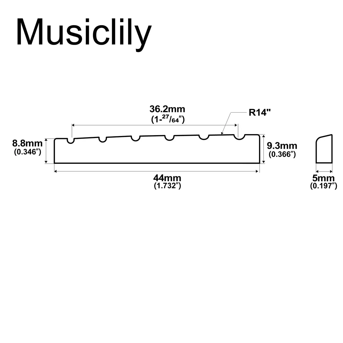 Musiclily Pro 44mm Flat Bottom Bone Nut 44x5x9.3mm | Standard LP Style Guitar Part - view 2