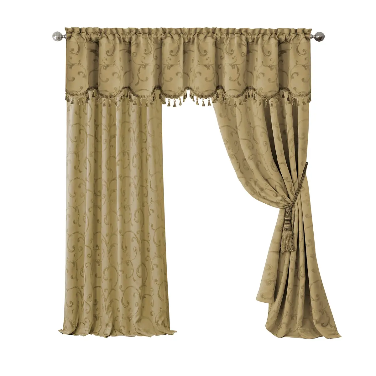 Threadmade Mia Jacquard Scroll Blackout Window Curtain, Gold - 52"W x 95"L | Elegant Sun-Blocking Opulence - main product image