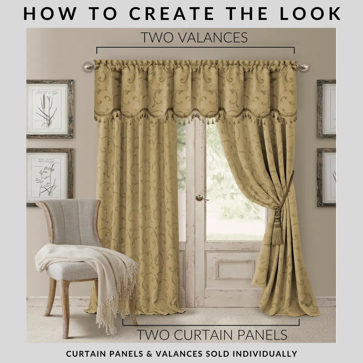 Threadmade Mia Jacquard Scroll Blackout Window Curtain, Gold - 52"W x 95"L | Elegant Sun-Blocking Opulence - view 4
