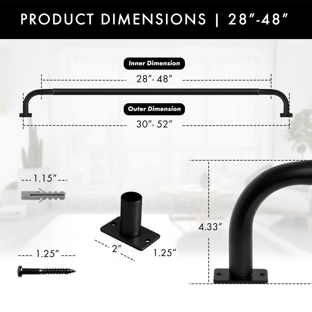 MERIVILLE 1-Inch Diameter Wrap Around Blackout Curtain Rod, 28-48 Inch | Energy Saving & Durable Metal Design - view 2