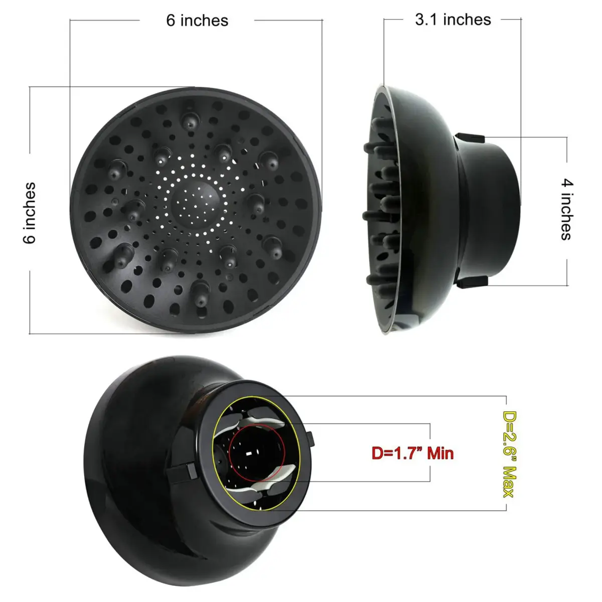Hairizone Universal Hair Diffuser for Curly & Wavy Hair | 15.7 cm (6.2 in) Diameter, Shiny Black - view 7