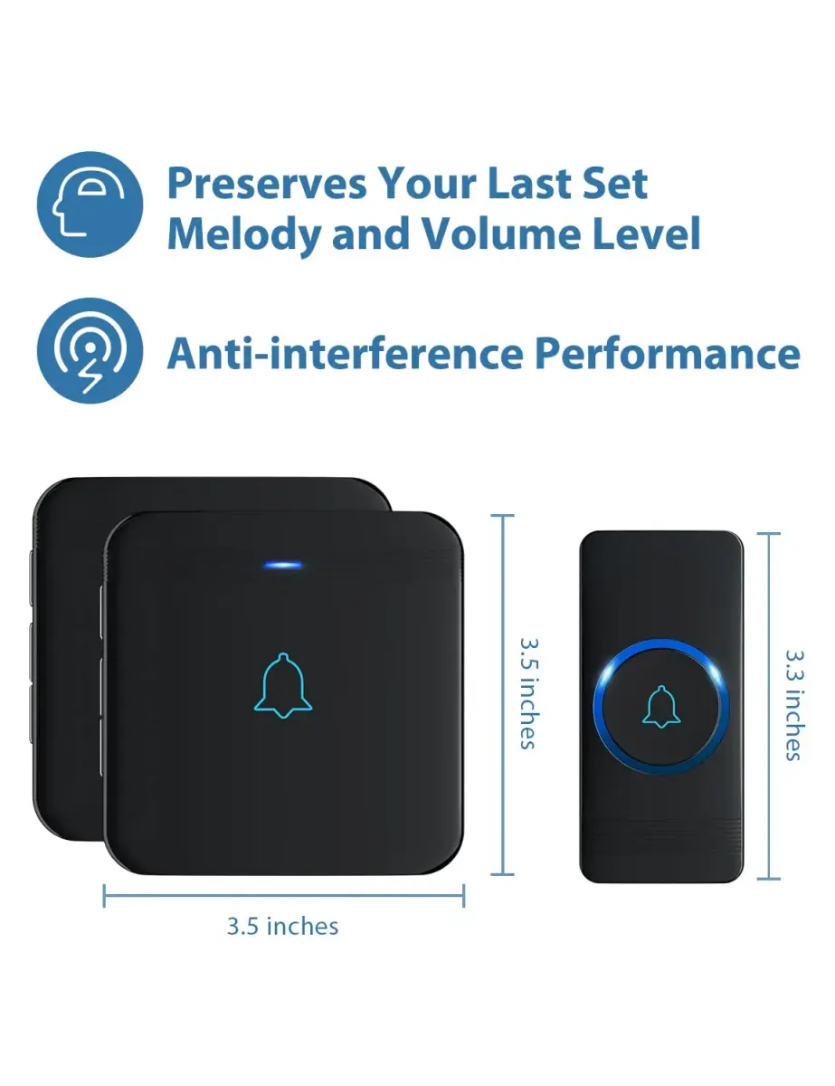 AVANTEK Wireless Doorbell Kit 1300 ft Range, Black | Waterproof Transmitter & 2 Plug-in Receivers - view 5