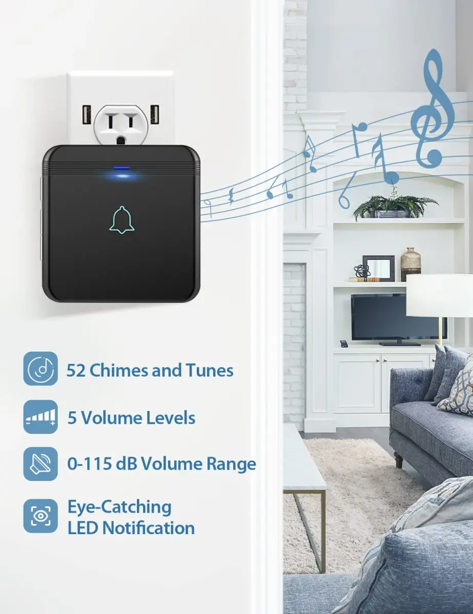 AVANTEK Wireless Doorbell Kit 1300 ft Range, Black | Waterproof Transmitter & 2 Plug-in Receivers - view 2