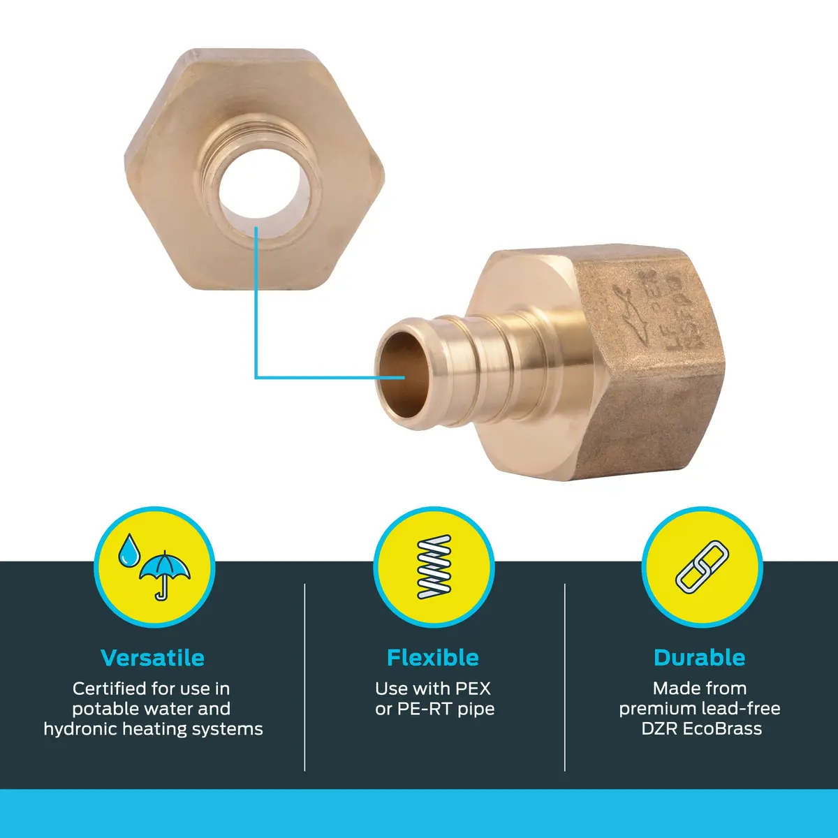 SharkBite 1/2 Inch PEX Crimp x 1/2 Inch FNPT Brass Adapter (5-Pack) | Plumbing Fitting for Potable Water & Hydronic Heating - view 3