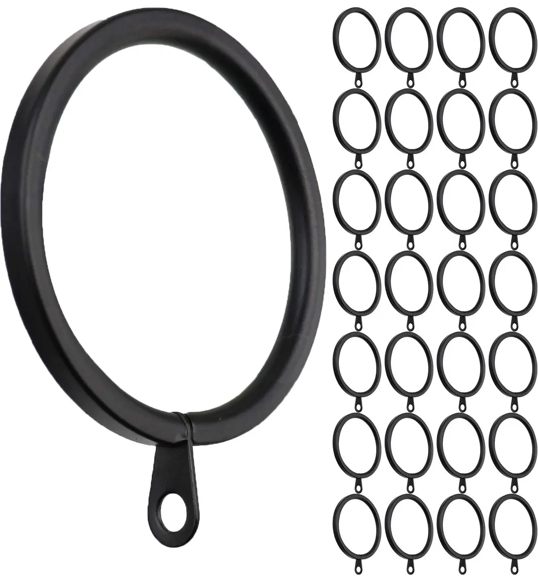 MERIVILLE Curtain Rings 28 pcs Black 2" | Sleek Steel Flat Design for Elegant Drapery (70-120 chars) - main product image