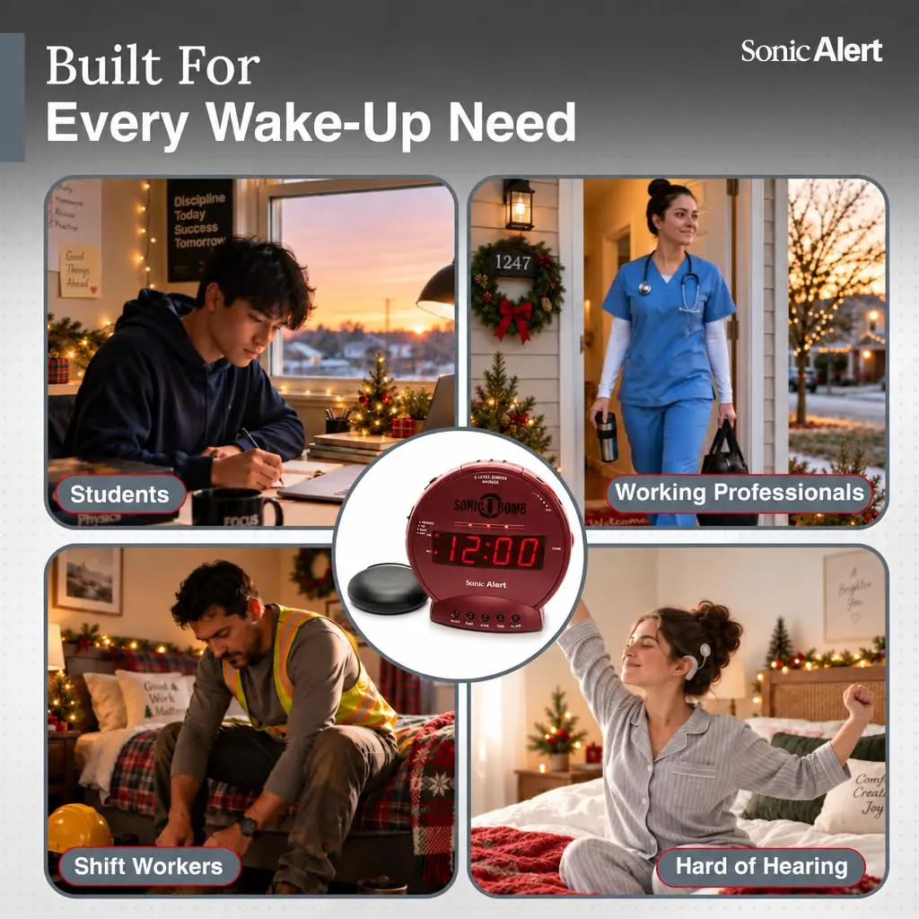 Sonic Alert Sonic Bomb Dual Alarm Clock with Bed Shaker, Red, Heavy Sleepers, Battery Backup | Wake with a Shake - view 8
