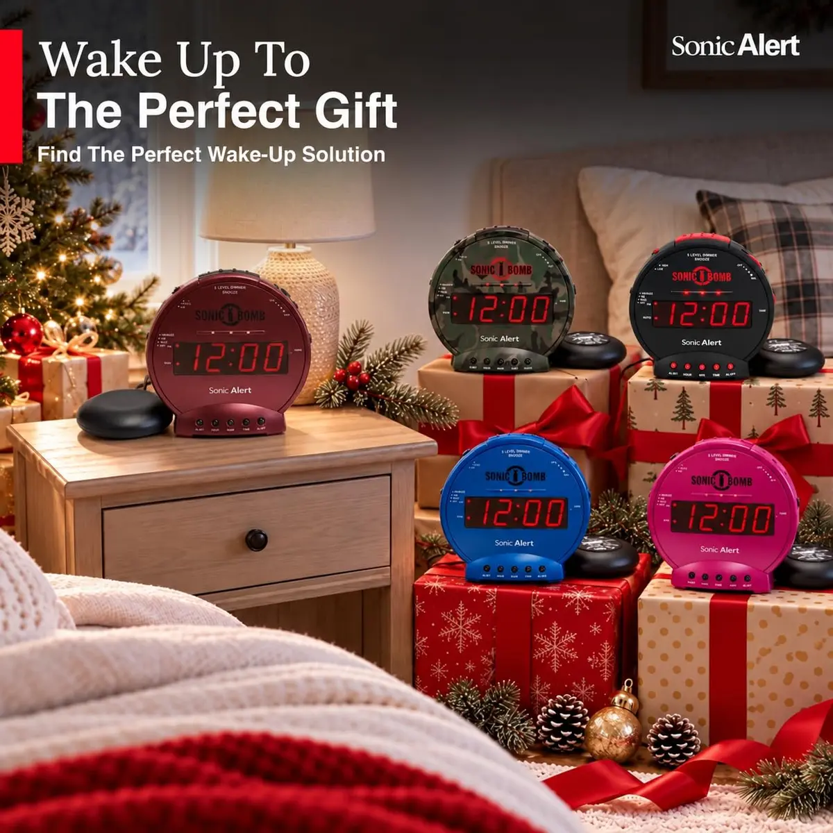 Sonic Alert Sonic Bomb Dual Alarm Clock with Bed Shaker, Red, Heavy Sleepers, Battery Backup | Wake with a Shake - view 2
