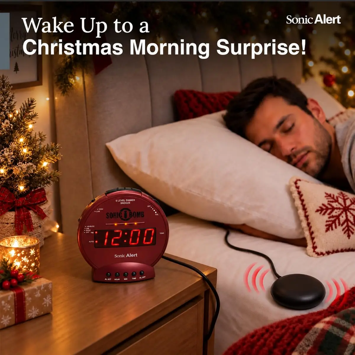 Sonic Alert Sonic Bomb Dual Alarm Clock with Bed Shaker, Red, Heavy Sleepers, Battery Backup | Wake with a Shake - view 3