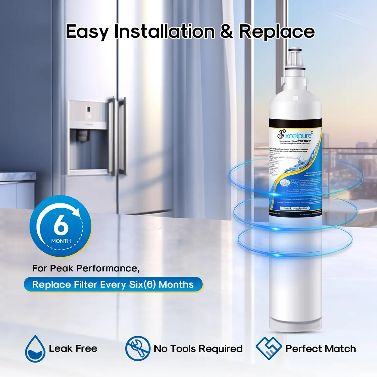 EXCELPURE Water Filter Replacement for LG LT600P | NSF Certified 2 Pack, 0.5 Micron, Removes 99.99% Sediment & Particles - view 6