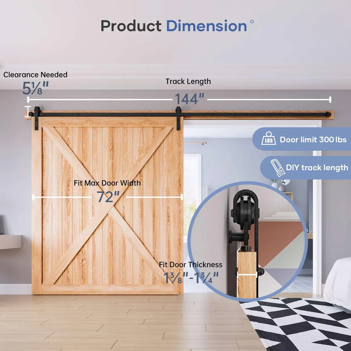 EaseLife 12 FT Sliding Barn Door Hardware Track Kit | Smooth & Quiet, Easy Install (12FT Track Kit for 72" Wide Single Door) - view 6
