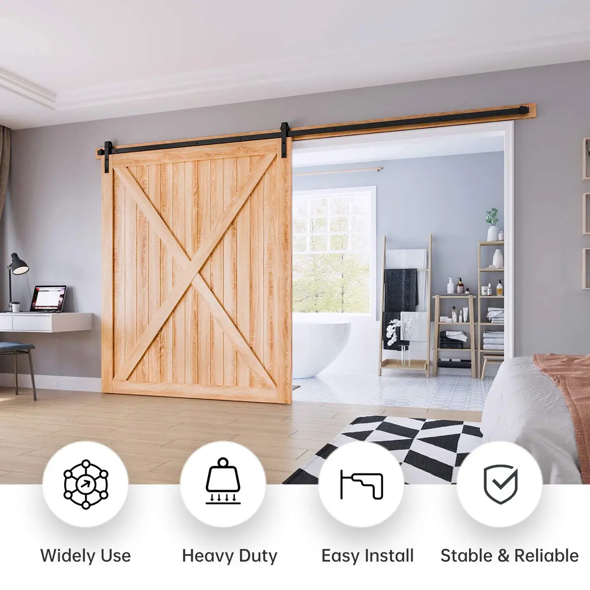 EaseLife 12 FT Sliding Barn Door Hardware Track Kit | Smooth & Quiet, Easy Install (12FT Track Kit for 72" Wide Single Door) - view 2