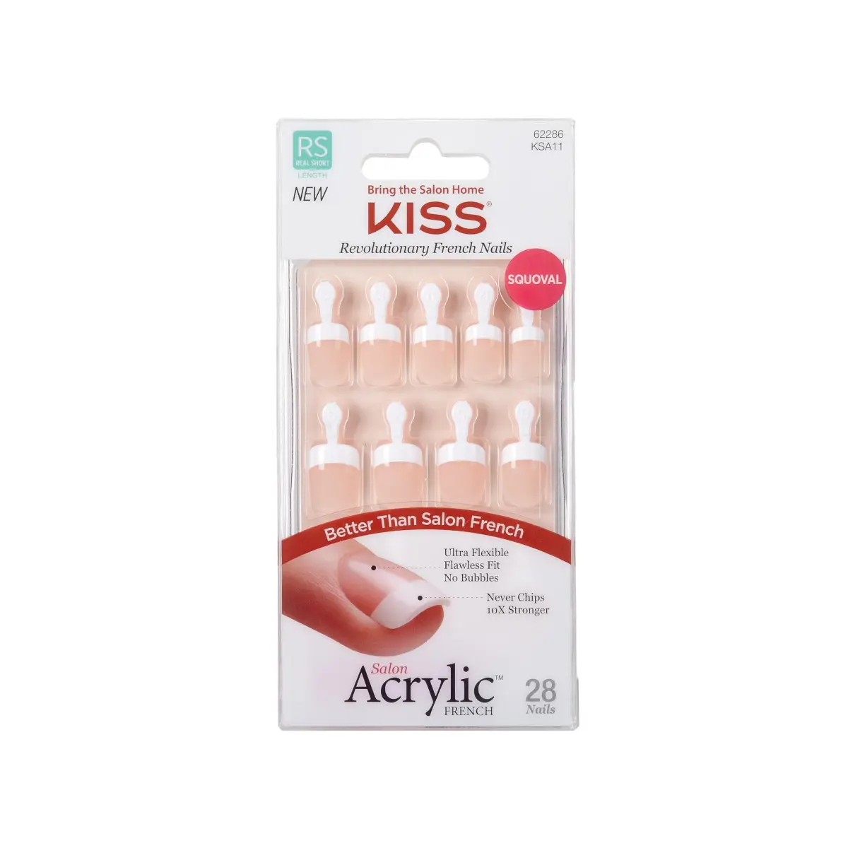 KISS Salon Acrylic Press-On Nails Power Play Pink Real Short Squoval Shape | 28 Nails, 2g Glue, File & Stick Included - main product image