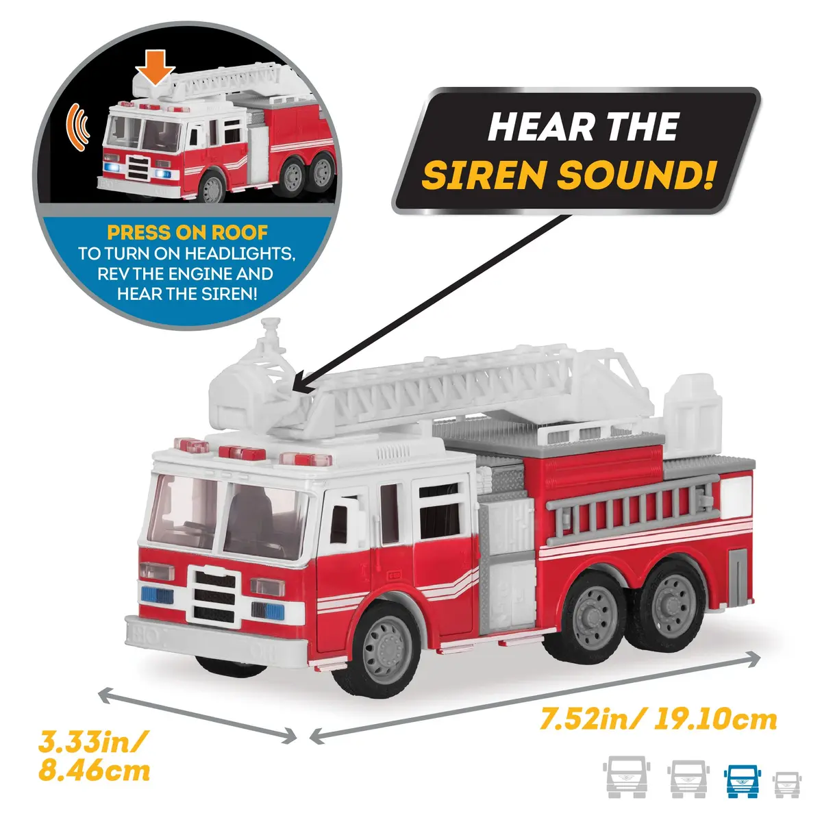Driven by Battat Micro Fire Truck Toy with Lights & Sounds, Movable Parts, 21cm (8.27in) | ASTM-Tested for Kids 3+ - view 3