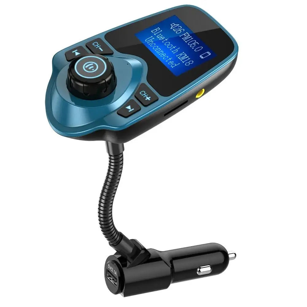 Nulaxy Bluetooth 5.0 Car Adapter FM Transmitter with 1.44" LCD Screen & USB Charger | 12V-24V Input - main product image