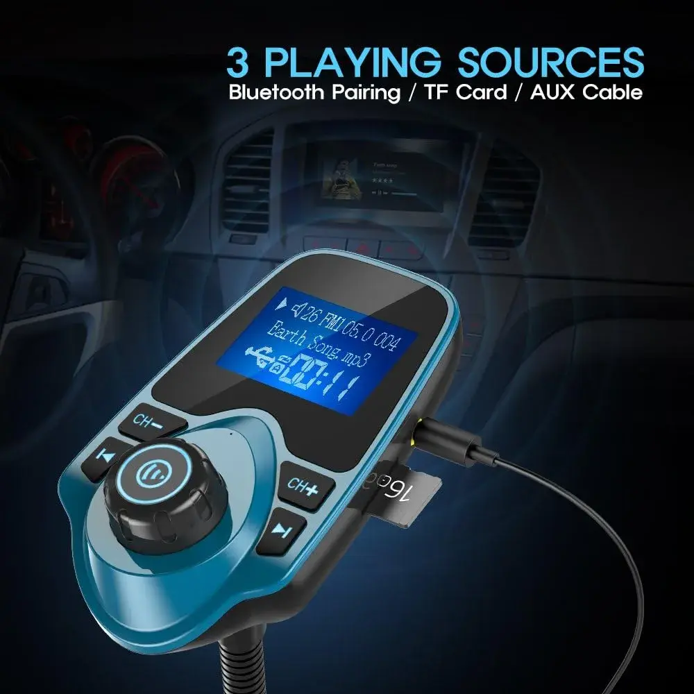 Nulaxy Bluetooth 5.0 Car Adapter FM Transmitter with 1.44" LCD Screen & USB Charger | 12V-24V Input - view 5