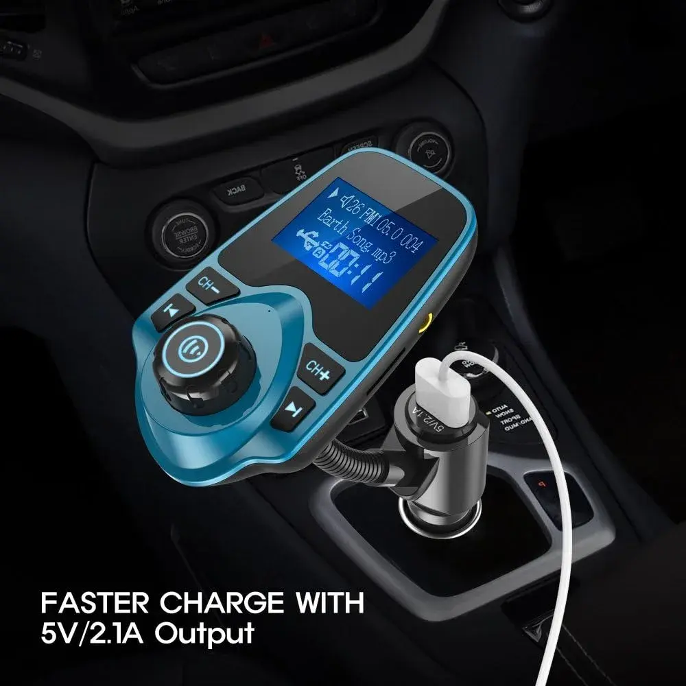 Nulaxy Bluetooth 5.0 Car Adapter FM Transmitter with 1.44" LCD Screen & USB Charger | 12V-24V Input - view 6