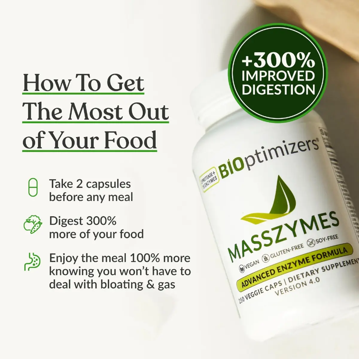 BIOptimizers MassZymes Digestive Enzyme Supplement 250 Capsules | Supports Gut Health & Muscle Recovery - view 5