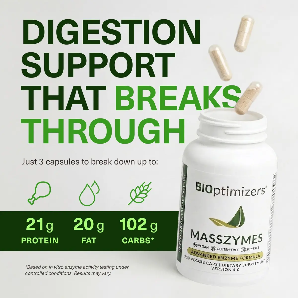 BIOptimizers MassZymes Digestive Enzyme Supplement 250 Capsules | Supports Gut Health & Muscle Recovery - view 4