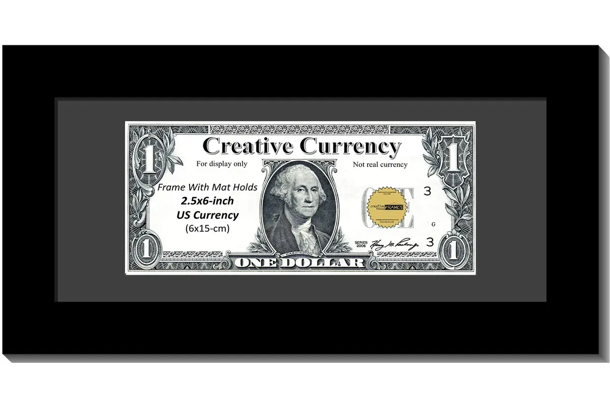 Creative Picture Frames 4x9 Black Dollar Frame with Mat & Stand | Eco-Friendly Molding, Full Glass - main product image