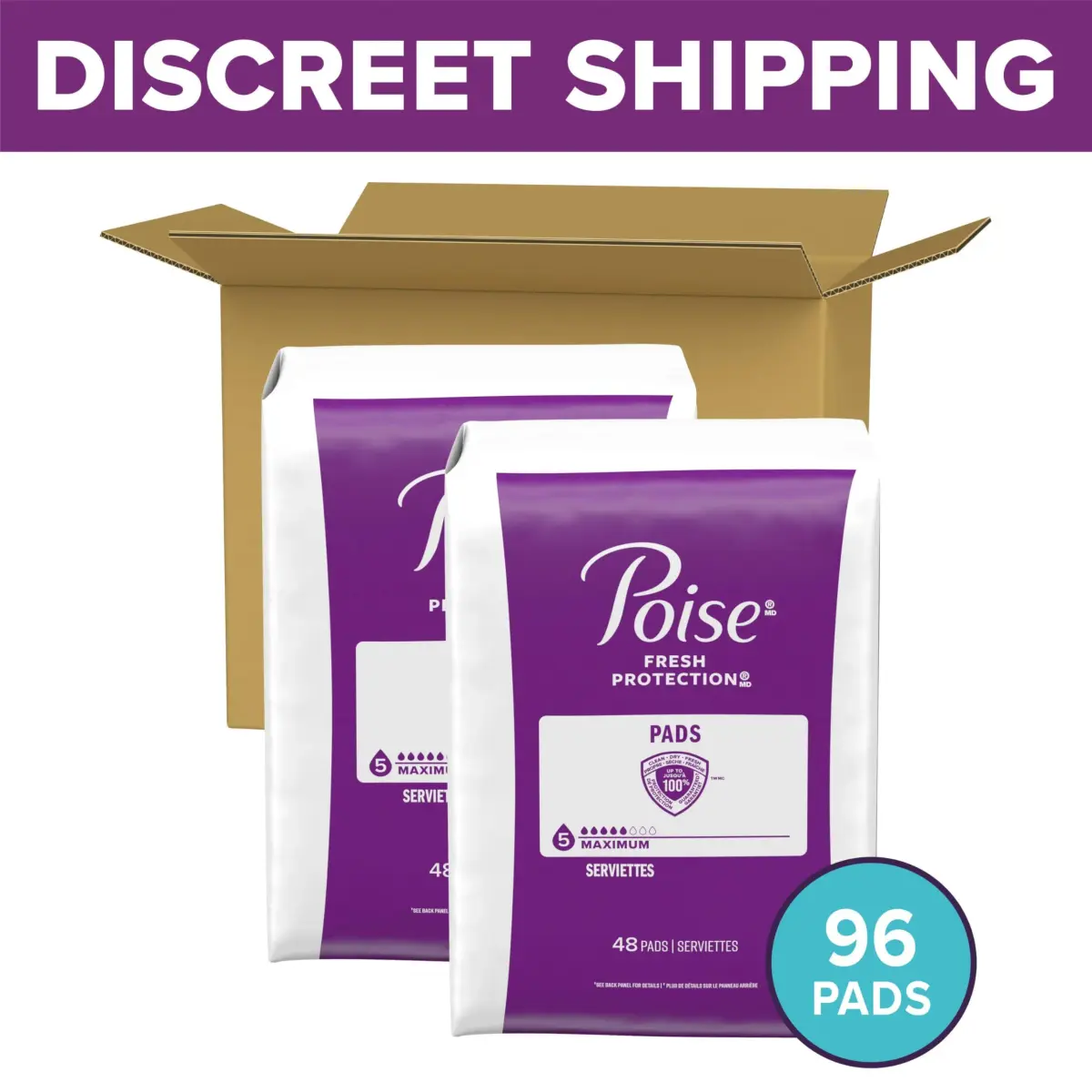 Poise Maximum Absorbency Incontinence Pads for Women, 96 ct (Regular Length) | 12-Hour Odor Control - view 2