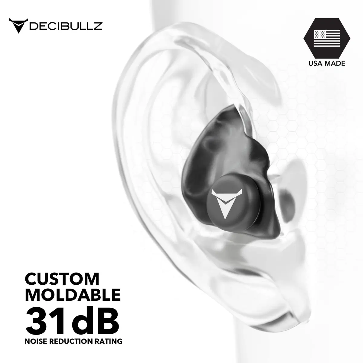 Decibullz Custom Molded Ear Plugs | 31dB NRR Shooting Ear Protection in Black - view 4