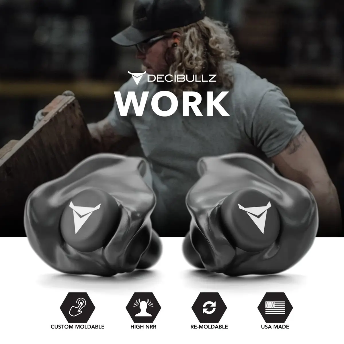 Decibullz Custom Molded Ear Plugs | 31dB NRR Shooting Ear Protection in Black - view 5