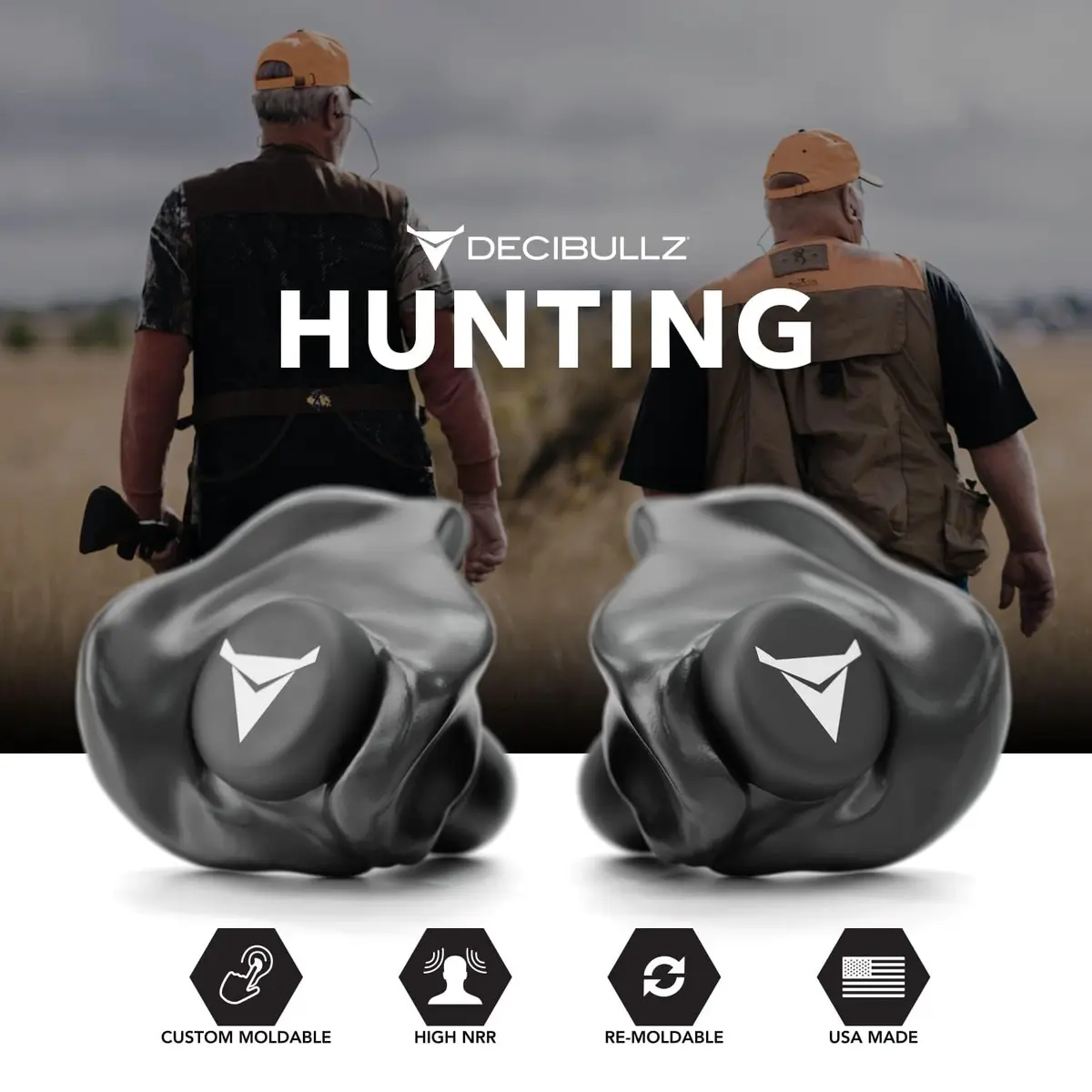 Decibullz Custom Molded Ear Plugs | 31dB NRR Shooting Ear Protection in Black - view 6