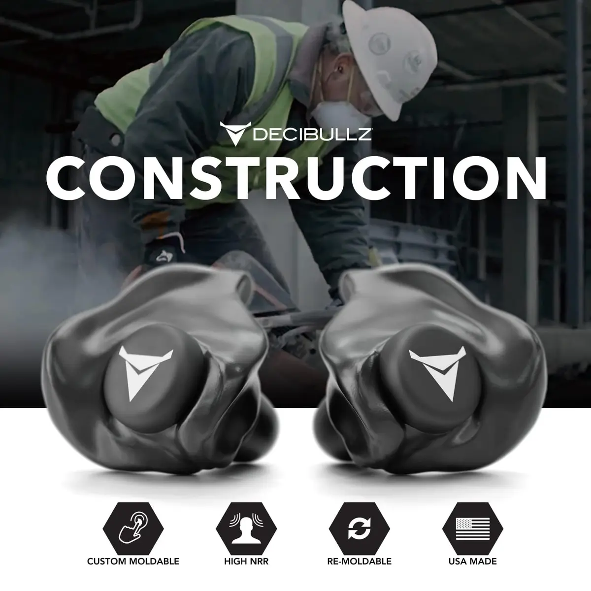 Decibullz Custom Molded Ear Plugs | 31dB NRR Shooting Ear Protection in Black - view 7