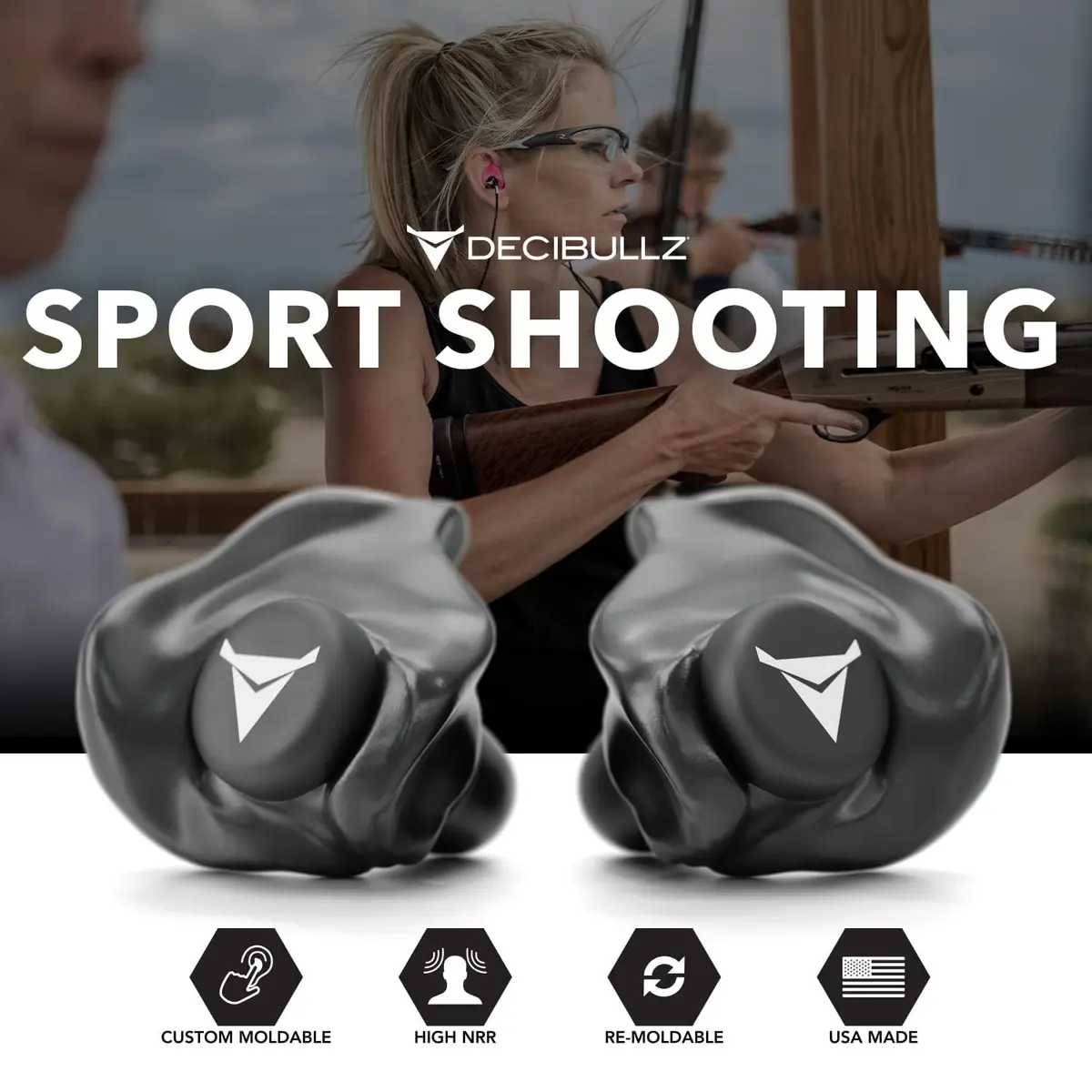 Decibullz Custom Molded Ear Plugs | 31dB NRR Shooting Ear Protection in Black - view 8