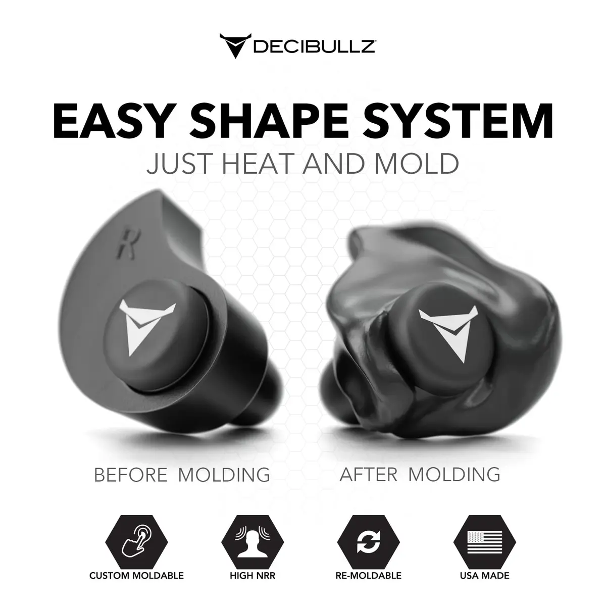 Decibullz Custom Molded Ear Plugs | 31dB NRR Shooting Ear Protection in Black - view 2