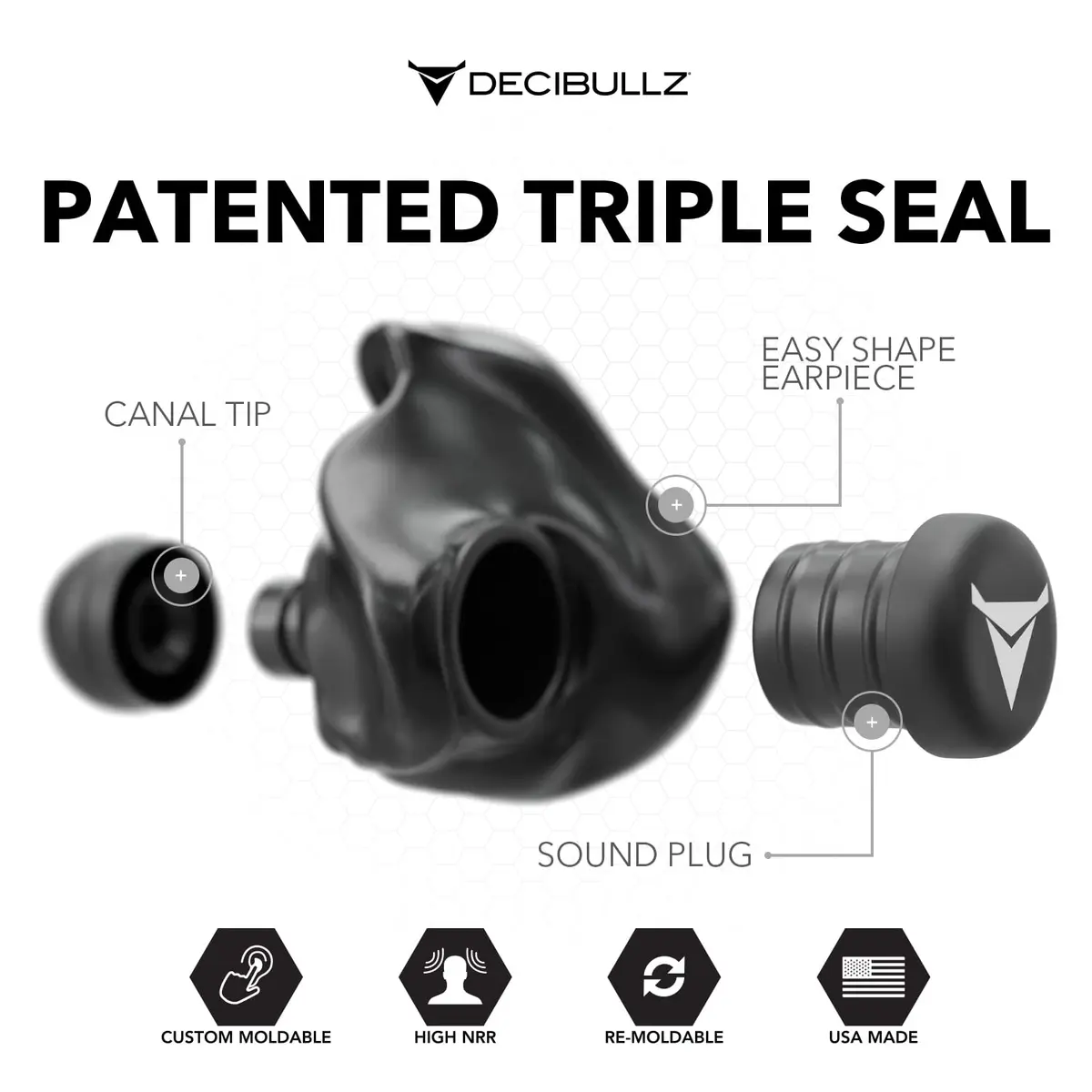 Decibullz Custom Molded Ear Plugs | 31dB NRR Shooting Ear Protection in Black - view 3