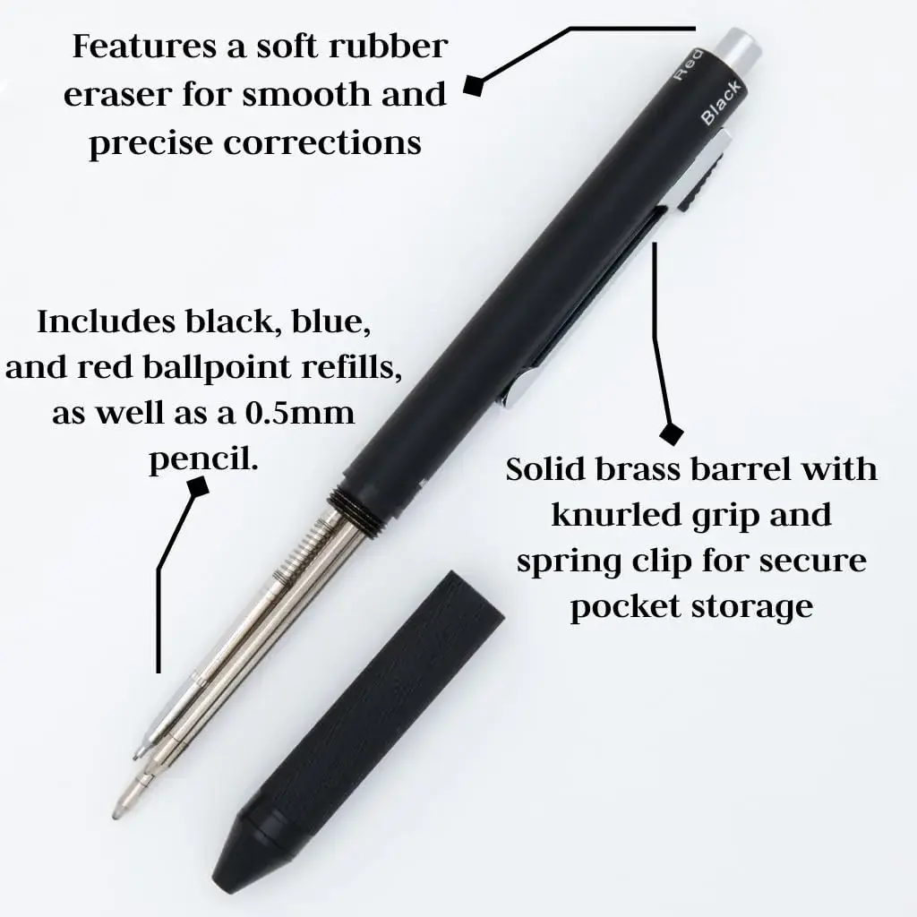 Monteverde USA Quadro 4-in-1 Multifunction Pen Black | Brass Barrel, Knurled Grip, 0.5mm Pencil & 3 Ballpoints - view 4