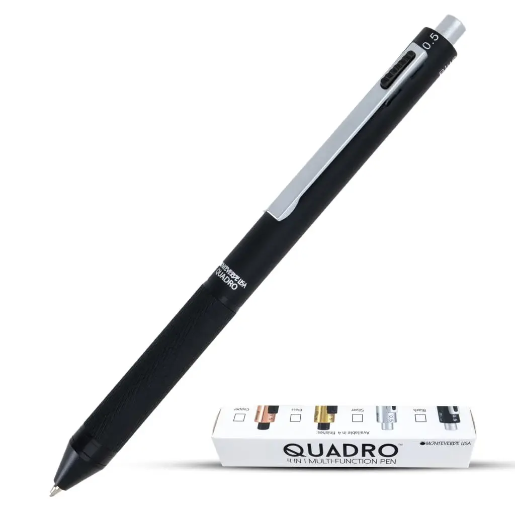 Monteverde USA Quadro 4-in-1 Multifunction Pen Black | Brass Barrel, Knurled Grip, 0.5mm Pencil & 3 Ballpoints - main product image