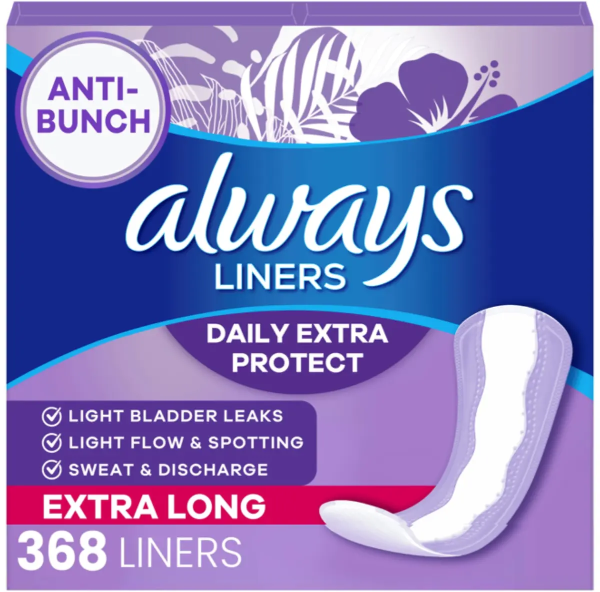Always Panty Liners for Women Extra Long Unscented | Anti-Bunch Technology for Daily Freshness - main product image