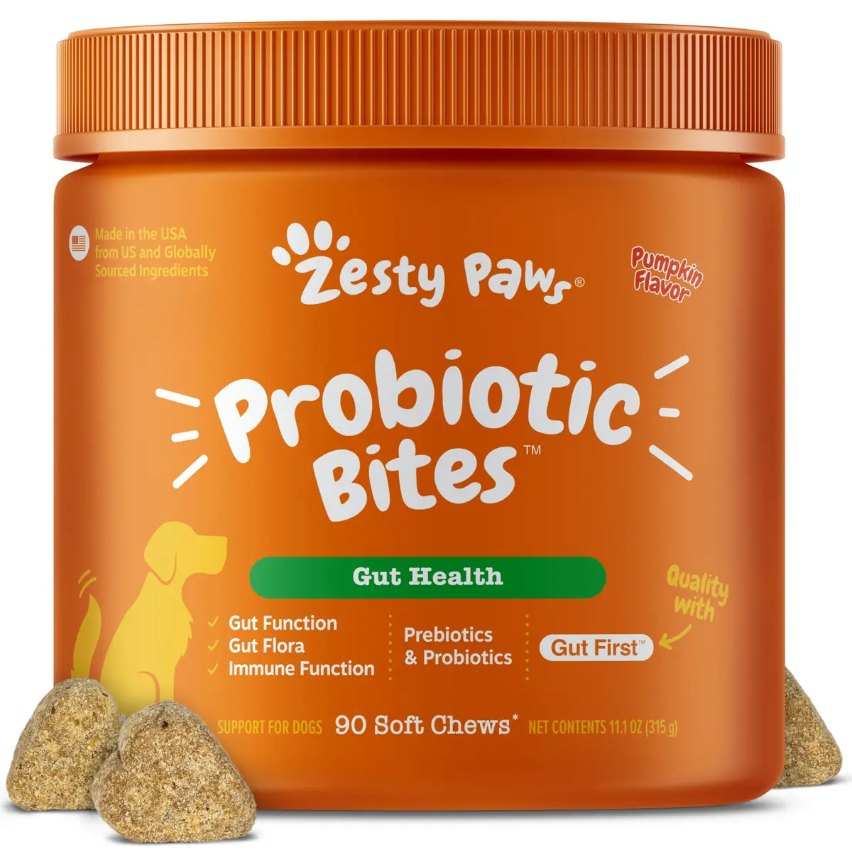 Zesty Paws Probiotics for Dogs - Gut Health Soft Chews, Pumpkin, 90 Ct | Supports Digestive & Immune Function - main product image
