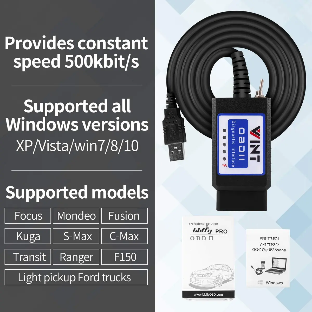 VINTscan Vehicle Scan Tool VINT-TT55502 | All Windows Compatible with Ford & Mazda (2.4 inches) - view 5
