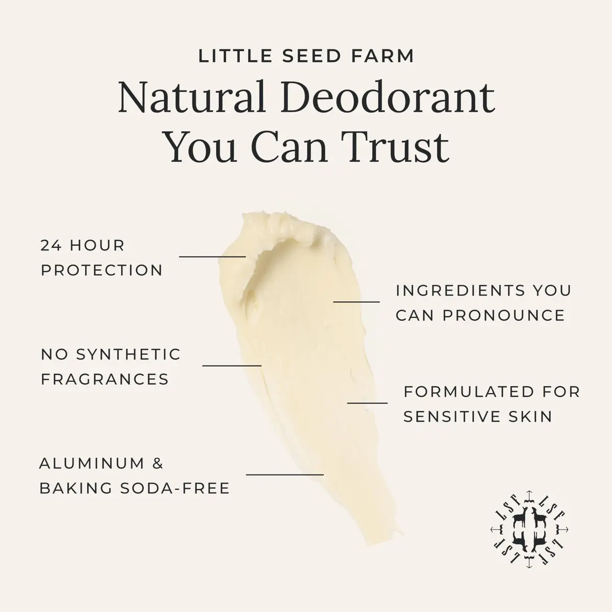 Little Seed Farm All Natural Deodorant Cream - Grapefruit Lemon, 2.4 oz | Aluminum & Baking Soda Free, 24-Hour Freshness - view 2