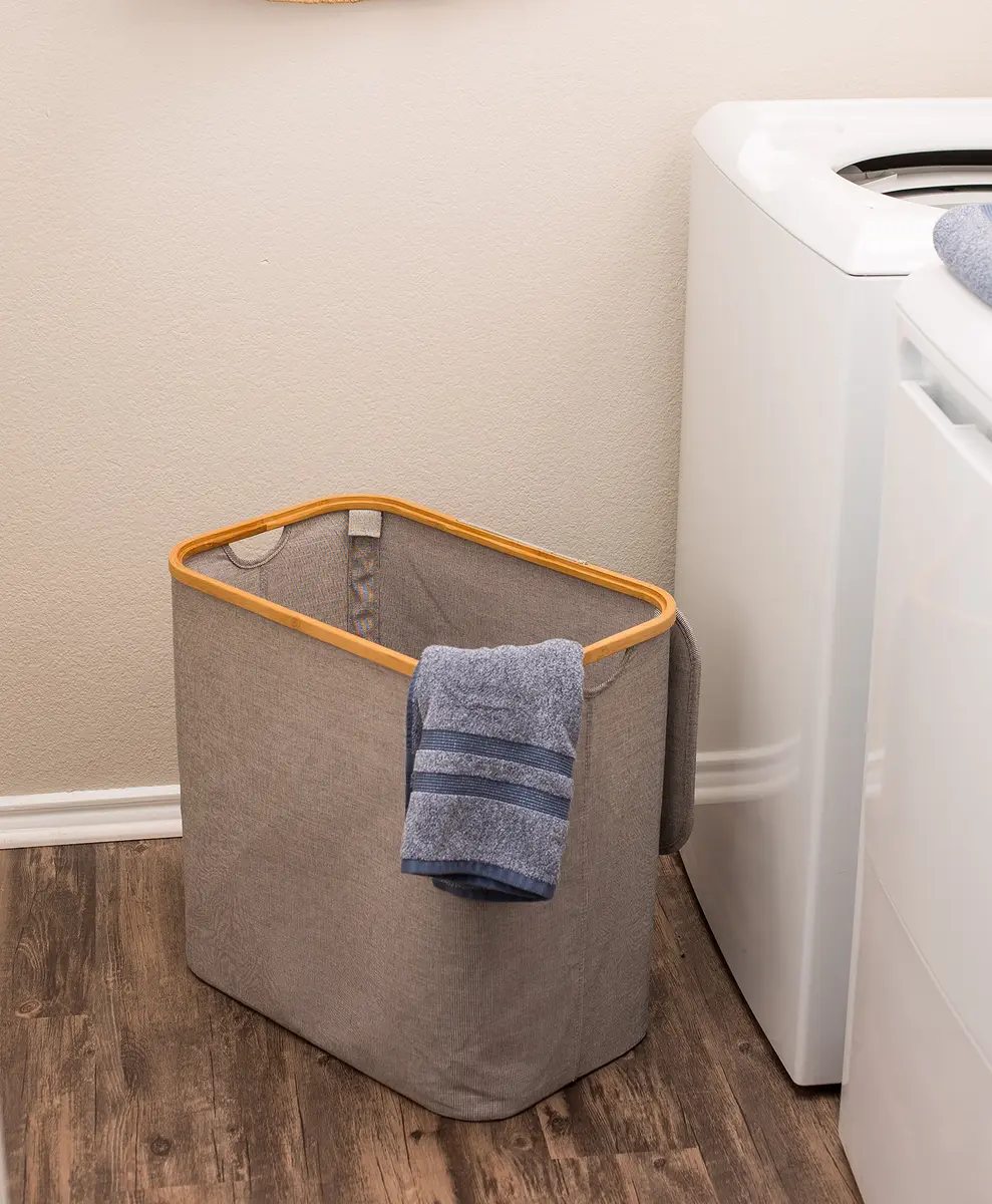BIRDROCK HOME Bamboo & Canvas Hamper | Foldable Laundry Basket with Lid | 21x13x20 in | Grey - view 9