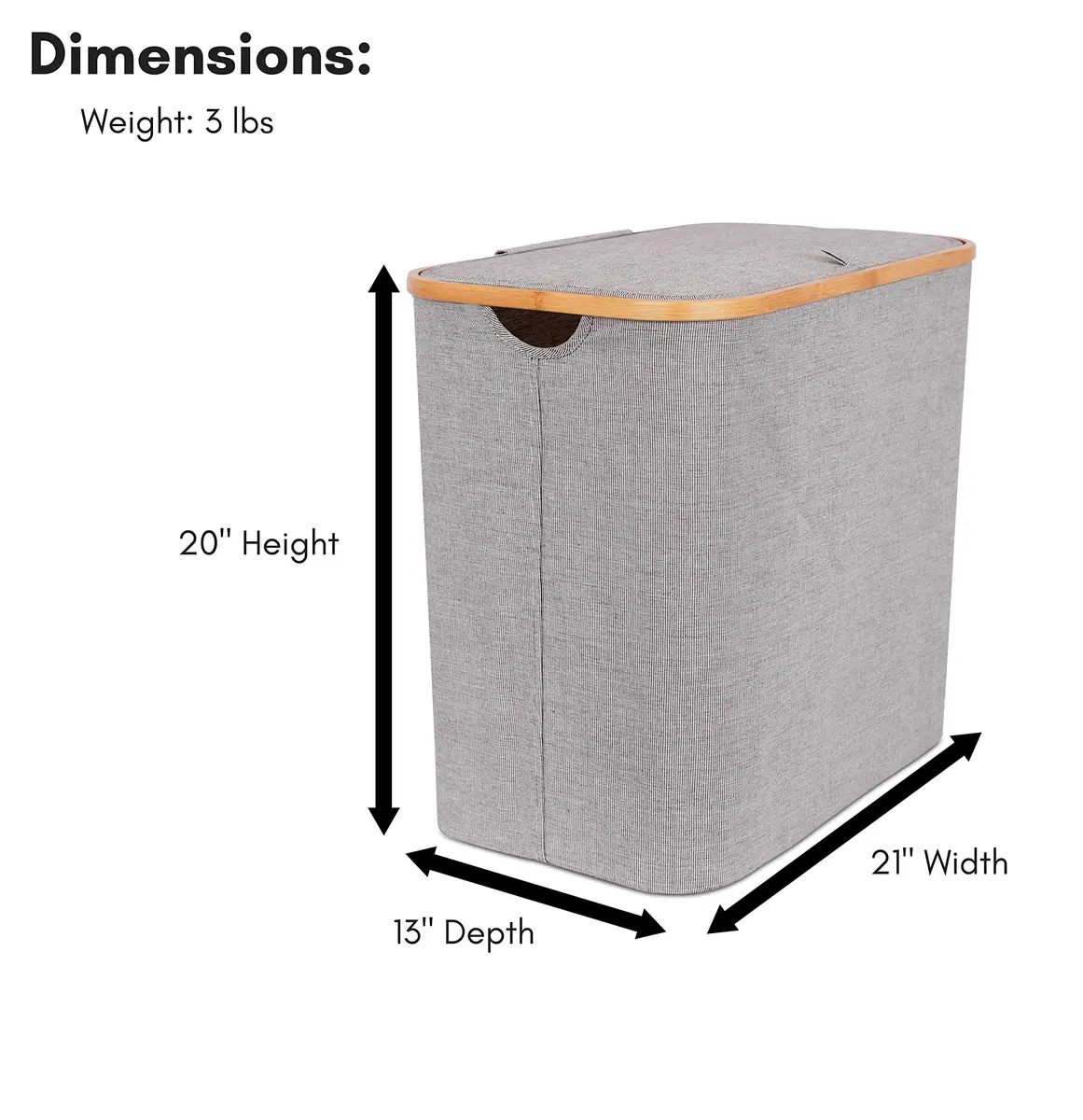 BIRDROCK HOME Bamboo & Canvas Hamper | Foldable Laundry Basket with Lid | 21x13x20 in | Grey - view 4