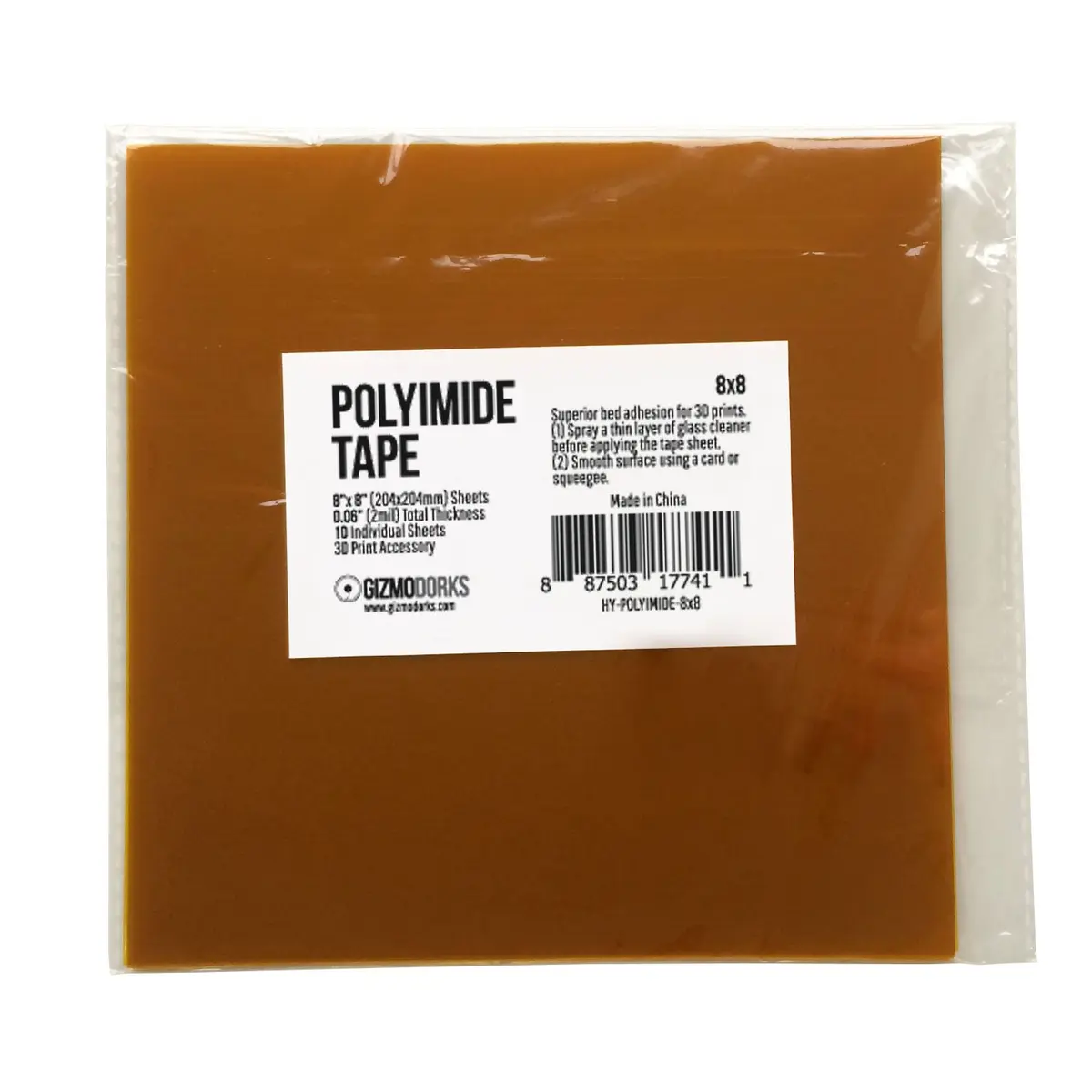 Gizmo Dorks 8 in x 8 in Kapton Polyimide Tape Sheets 10 Pack | Extreme Temperature & Superior Adhesion - view 5