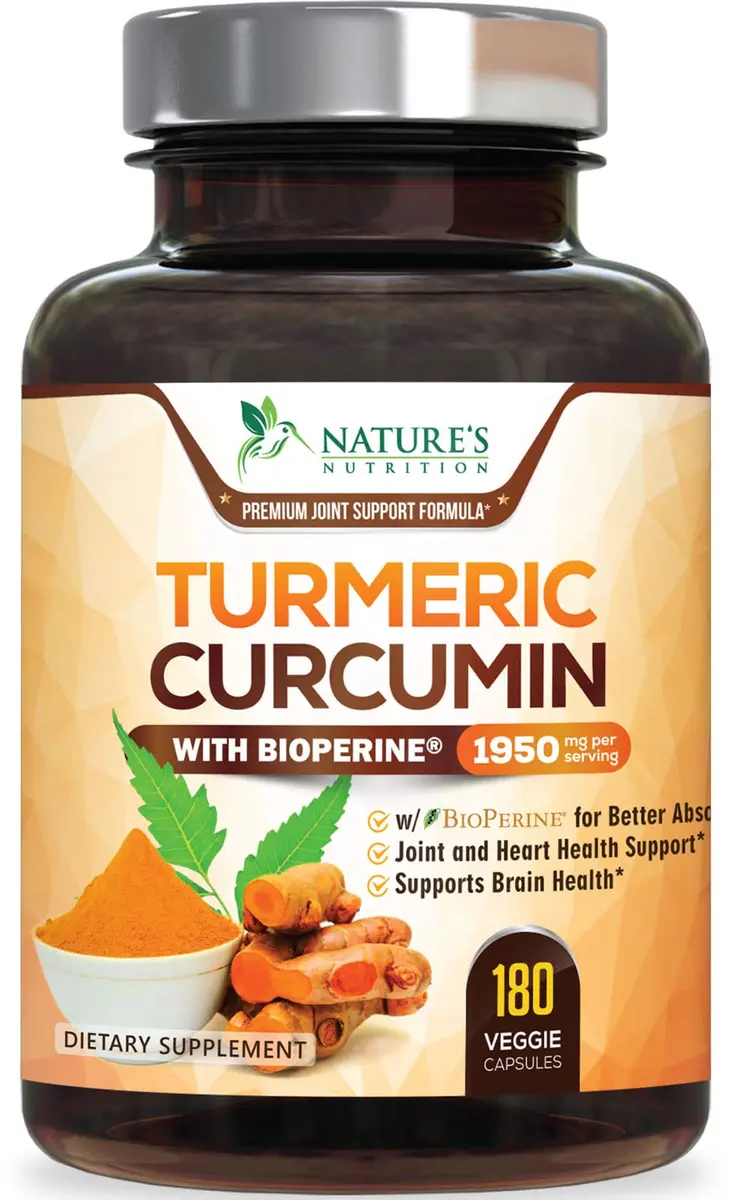 Nature's Nutrition Turmeric Curcumin 1950mg Non-GMO Herbal Supplement | Vegan Joint Support with BioPerine - main product image